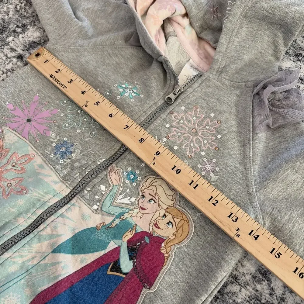 Disney Store Frozen Girls Sz 7/8 Hoodie Snowflakes Sweater‎ Glitter Rhinestones
